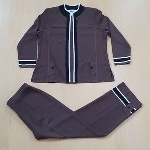 Misook 2 pcs Open Front Brown Cardigan & Pants Set